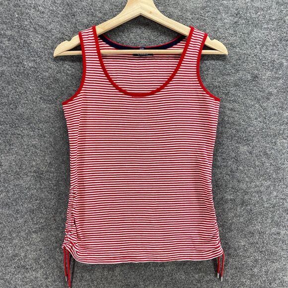 Chaps Activewear Tank Women S Small Red Striped Cotton Sleeveless Round Neck - Picture 1 of 9